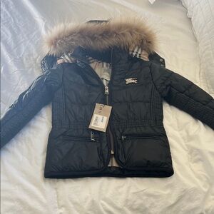 Burberry Black Puffer Jacket with Fur Trim
